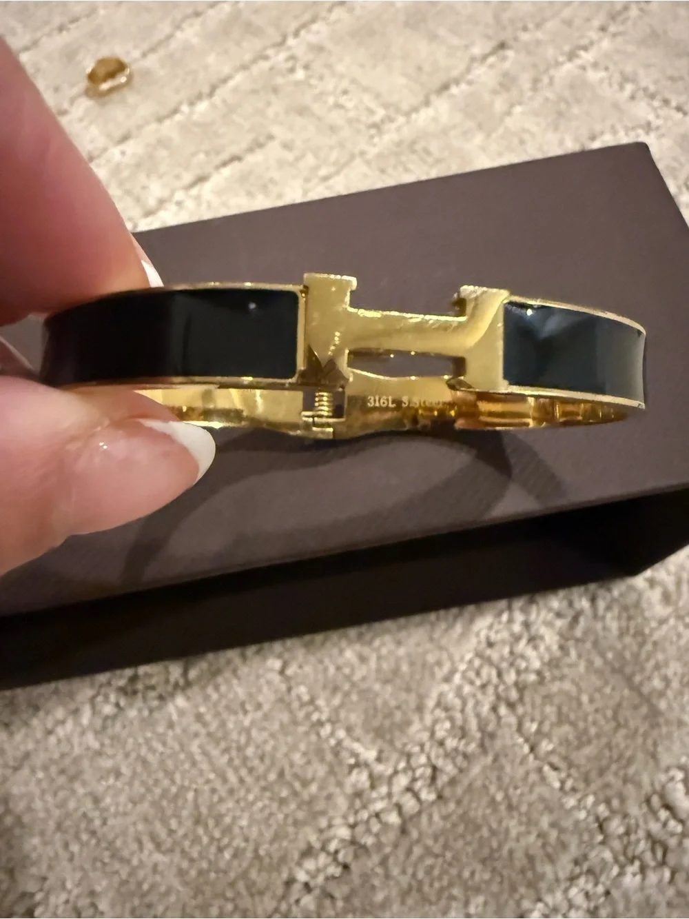 Gold and Black Enamel Cuff Bracelet - Women's Jewelry